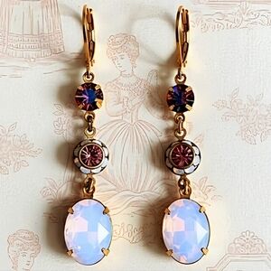 Swarovski Elements Pink AB And Pink Opal Flower Dangle Drop Earrings